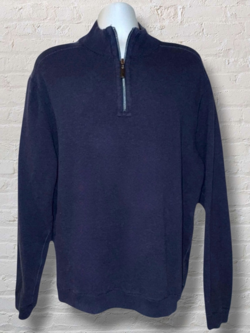 Tommy Bahama Quarter Zip Pullover Sweater Men’s XL (Est.)Navy Blue Cotton Blend